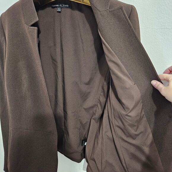 Preston & York Brown Single Button Blazer Jacket High Neck Size Small - Picture 6 of 8